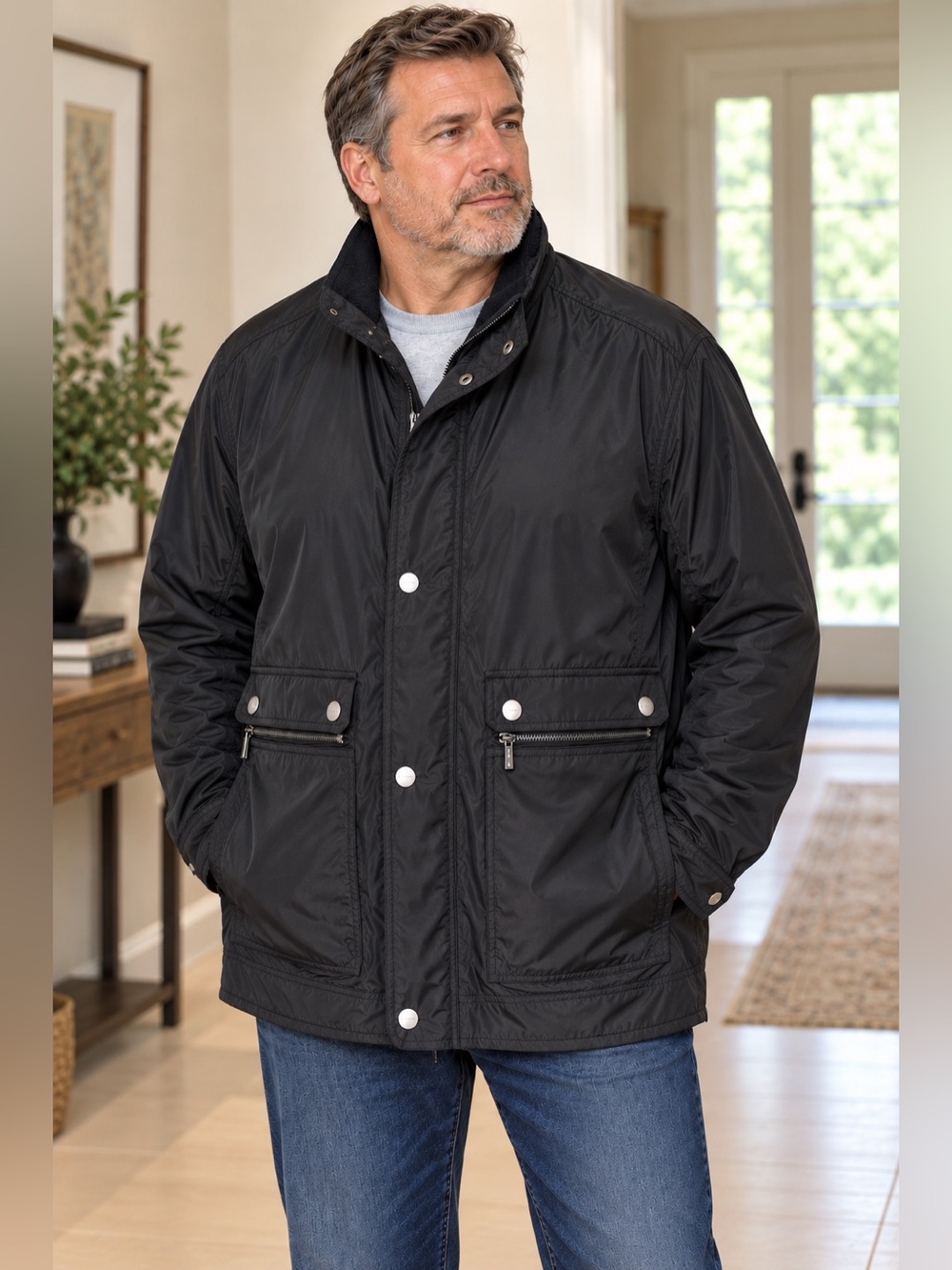 Michael Kors Men’s XXL Black Lightweight Windbreaker Jacket Zip Snap Pockets